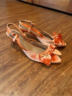 ASOS Orange Velvet Bow Slingback Kitten Heels